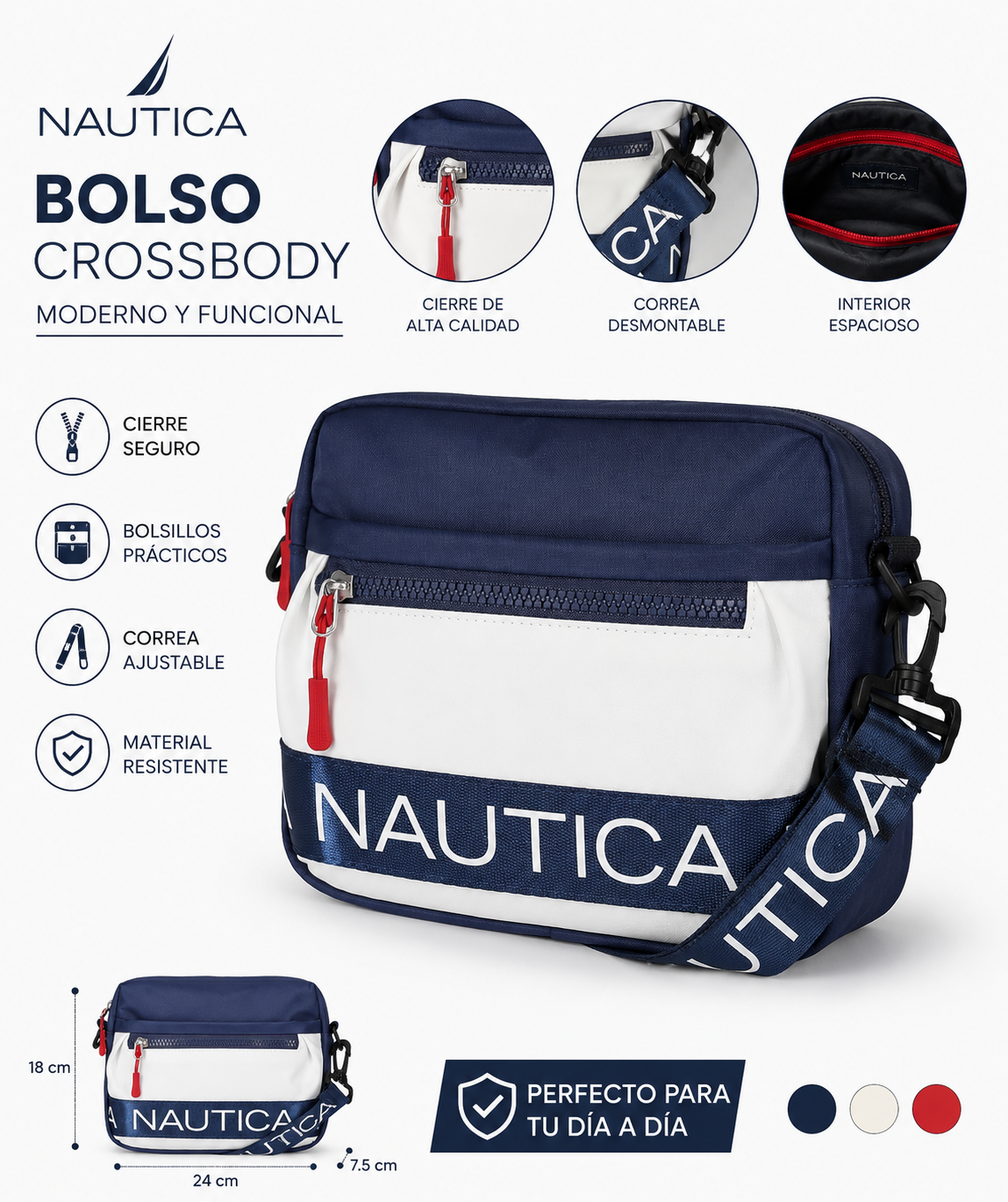 Nautica Ximena – Bolso Cruzado/Cangurera Bean 100% Original