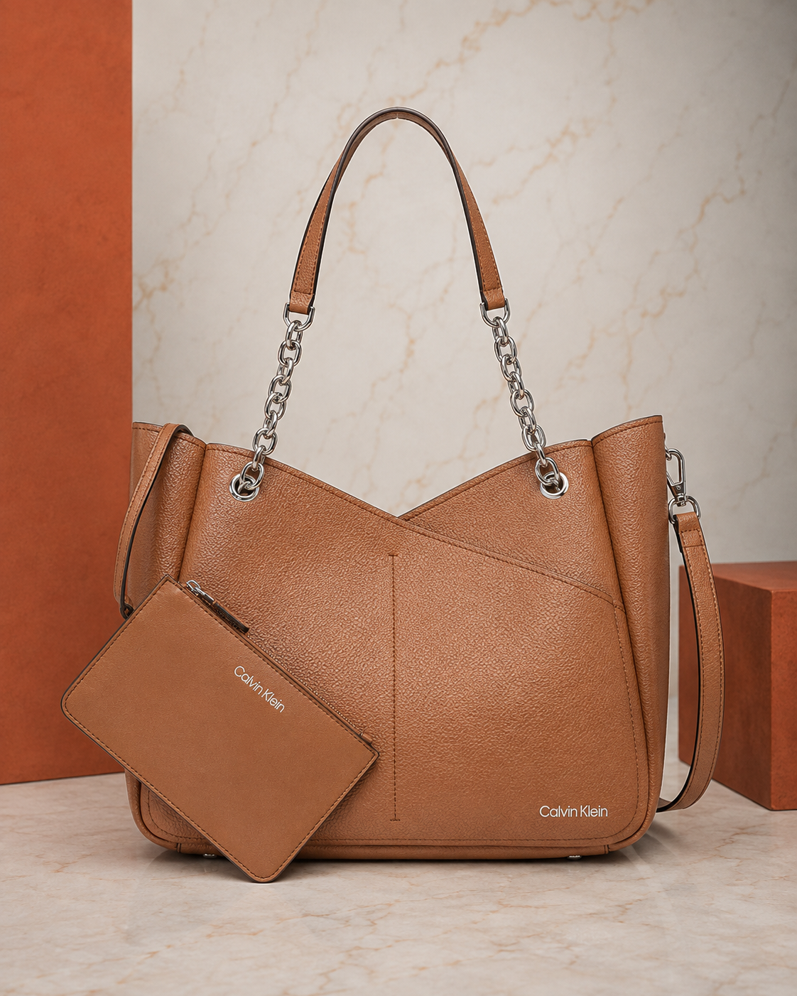 Calvin Klein Elena – Bolso Tote con Cadena 100% Original