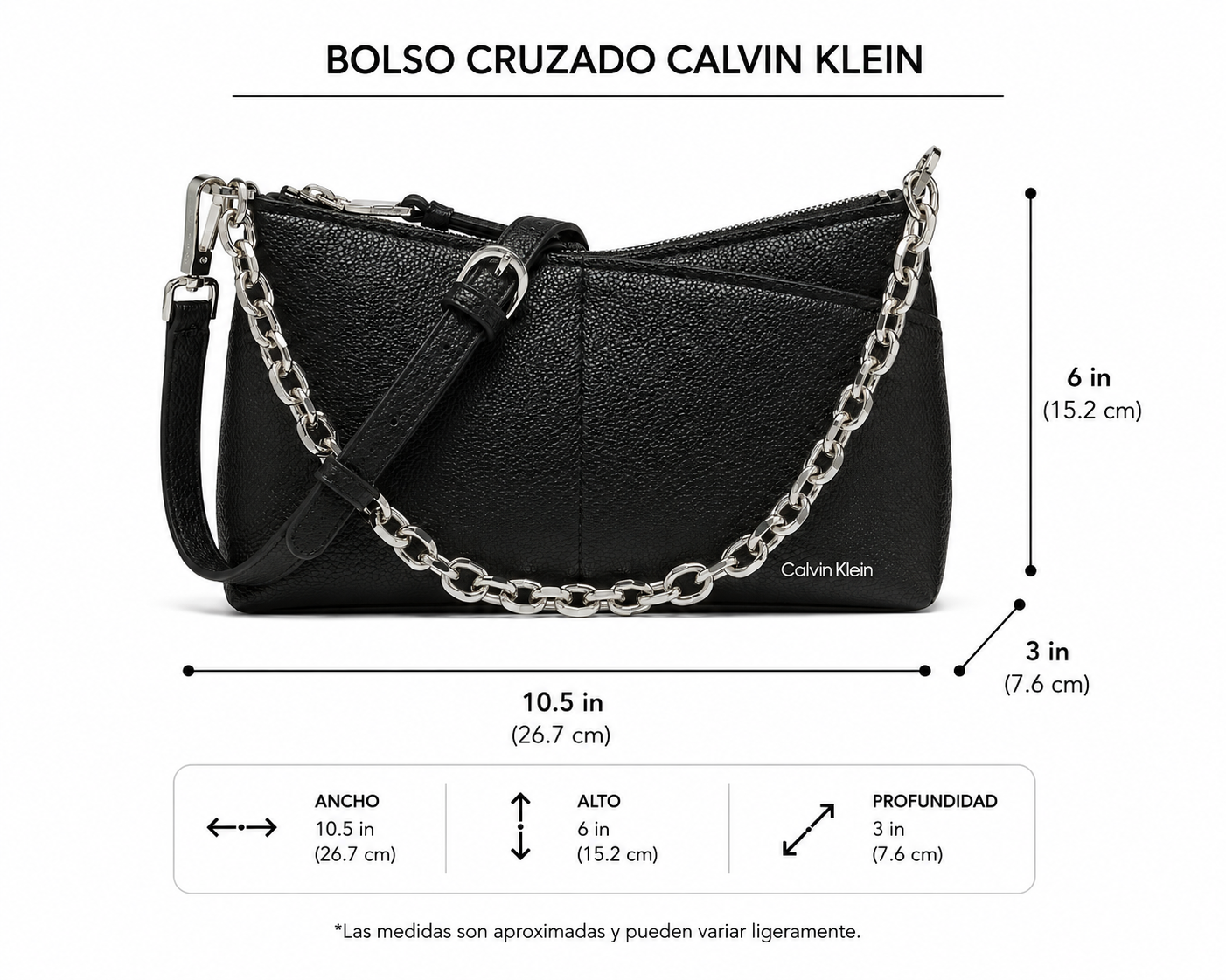 Calvin Klein Camila – Bolso Cruzado con Cadena 100% Original