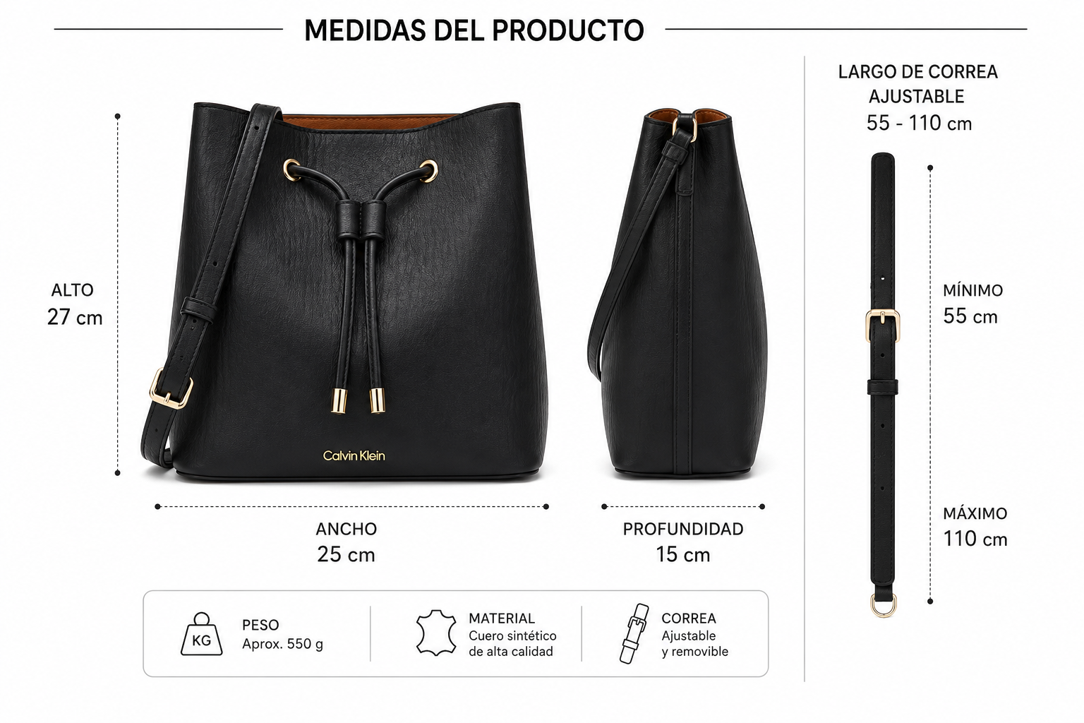 Calvin Klein Sofia – Bolso Balde con Cordón 100% Original