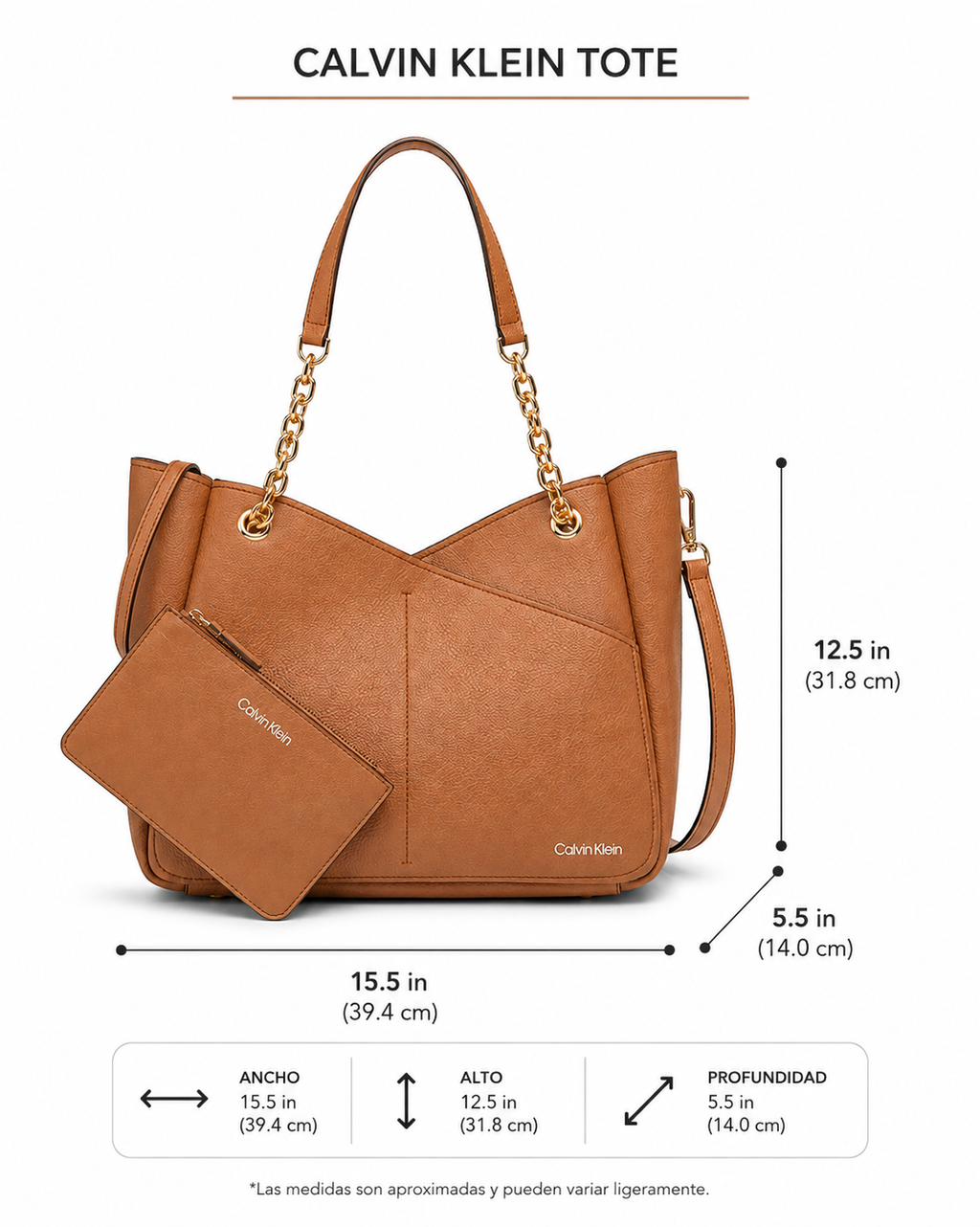 Calvin Klein Elena – Bolso Tote con Cadena 100% Original