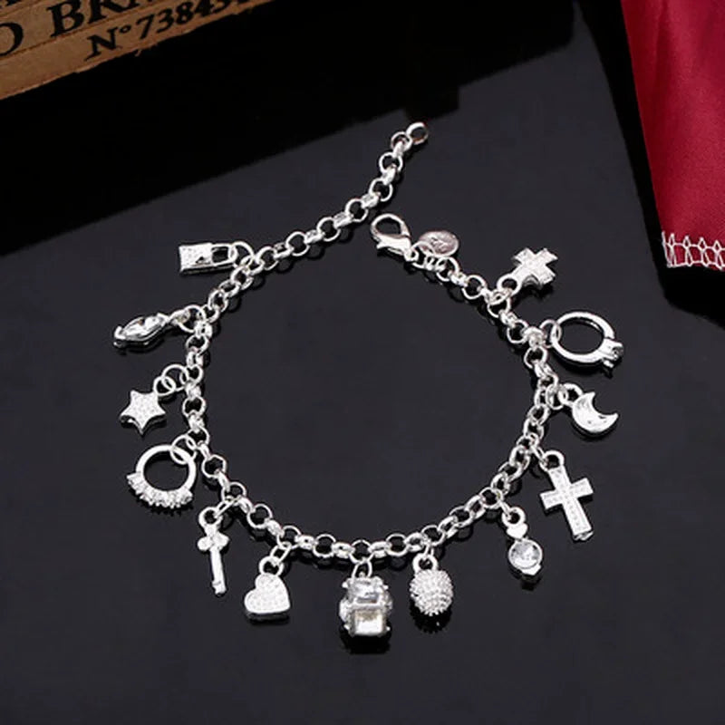 Pulsera de Plata 925 con Charms Colgantes — Joyería Fina para Mujer