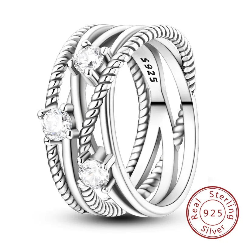 Anillo Apilable Plata 925 con Circón – Estilo Pandora