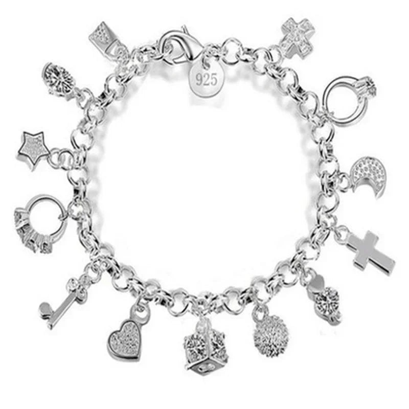 Pulsera de Plata 925 con Charms Colgantes — Joyería Fina para Mujer
