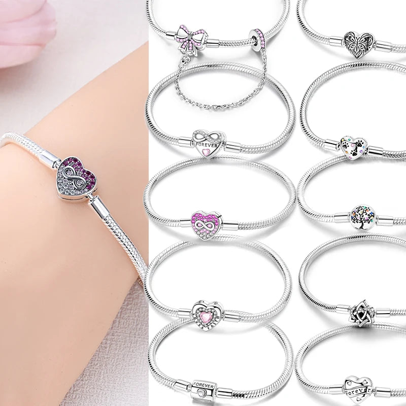 Pulsera de Plata de Ley 925 Estilo Pandora — Elegante y Ajustable