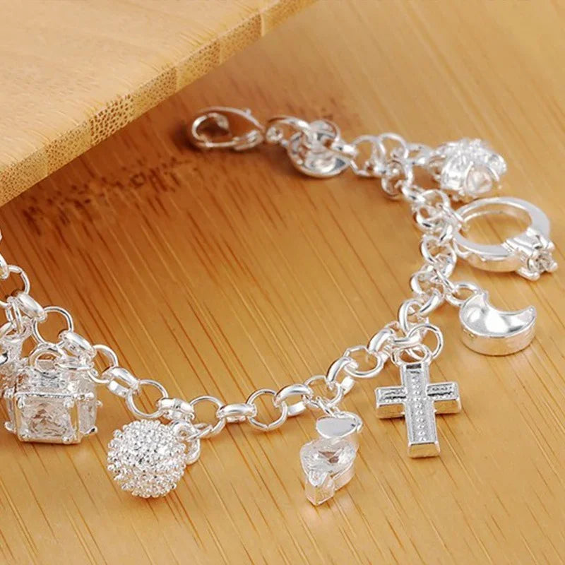 Pulsera de Plata 925 con Charms Colgantes — Joyería Fina para Mujer