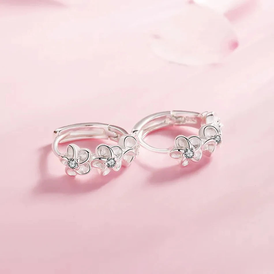Aretes de Aro con Flor y Circón Plata 925