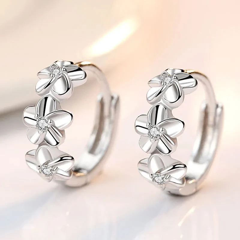 Aretes de Aro con Flor y Circón Plata 925