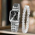 Conjunto Reloj y Pulsera Plateado con Cristales